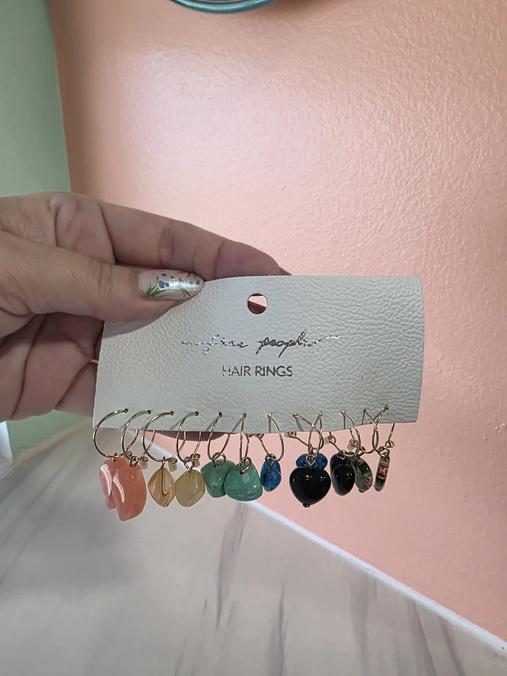 Free People Multicolor Glass Charm Hair Rings Boho Chic Bohemian Festival
